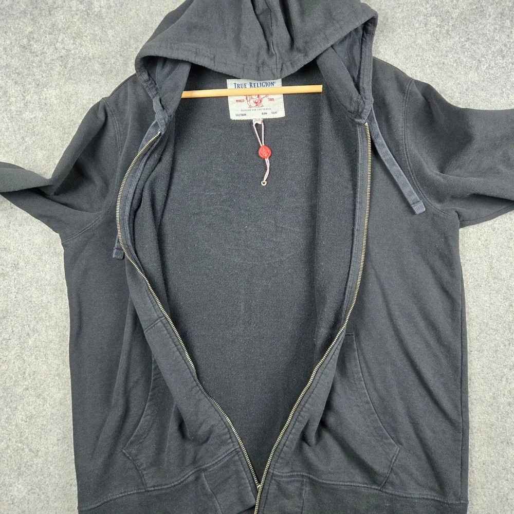 True Religion Zip Up Hoodie Mens XL Black Gold Big Horseshoe Logo Y2K Streetwear